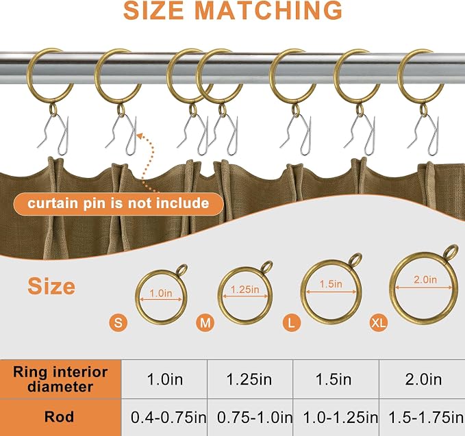 hanitronic Antique Brass Curtain Rings - Image 6