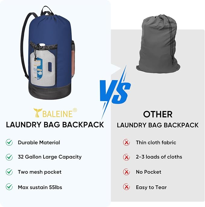 BALEINE 120L Laundry Bag Backpack, 900D Oxford Fabric Large Travel Laundry Bags - Image 6