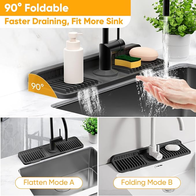 17.7'' Folding Faucet Mat for Kitchen Sink Splash Guard Kitchen Sink Faucet Mat - Image 6
