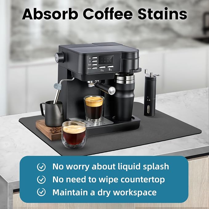 PoYang 17x12 Inch Coffee Mat, Small Dish Drying Mat, Stain-Hiding, Non-Slip & - Image 8