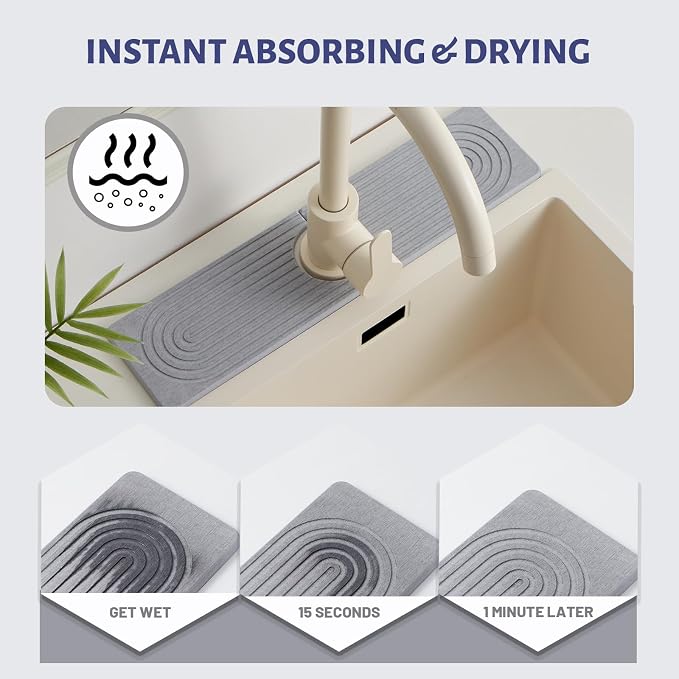 Fast Drying Stone Faucet Mat for Kitchen Sink stone quick dry around faucet | - Image 3