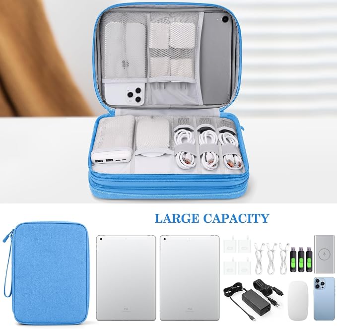 FYY Electronic Organizer, Travel Tech Pouch Bag, Extra Large, Cyan | Wrist Strap - Image 6