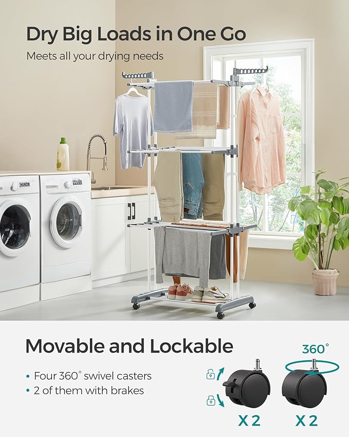 SONGMICS Clothes Drying Rack 4-Tier, Foldable Laundry Rack, Steel | Indoor - Image 3