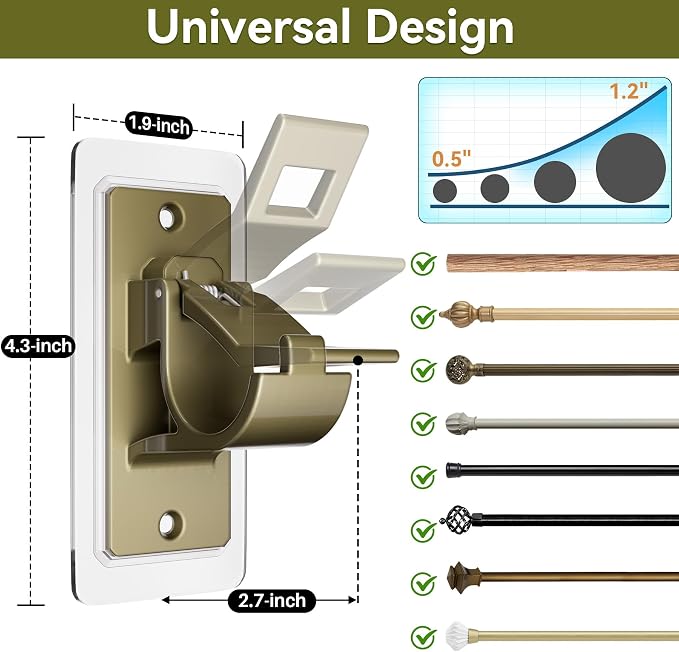 4 Pack Adhesive Curtain Rod Holders No Drilling | Renter Friendly Curtain Rod - Image 2