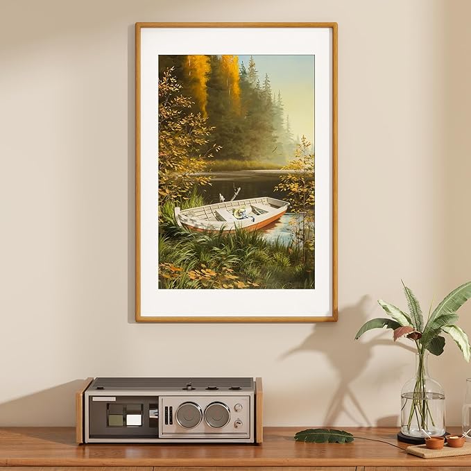 Axeman 20x30 Frame - Solid Teak Wood Picture Frame Matted to 16x24 - Rounded Corner 20 x 30 Poster Frame with Tempered Glass for Wall Display