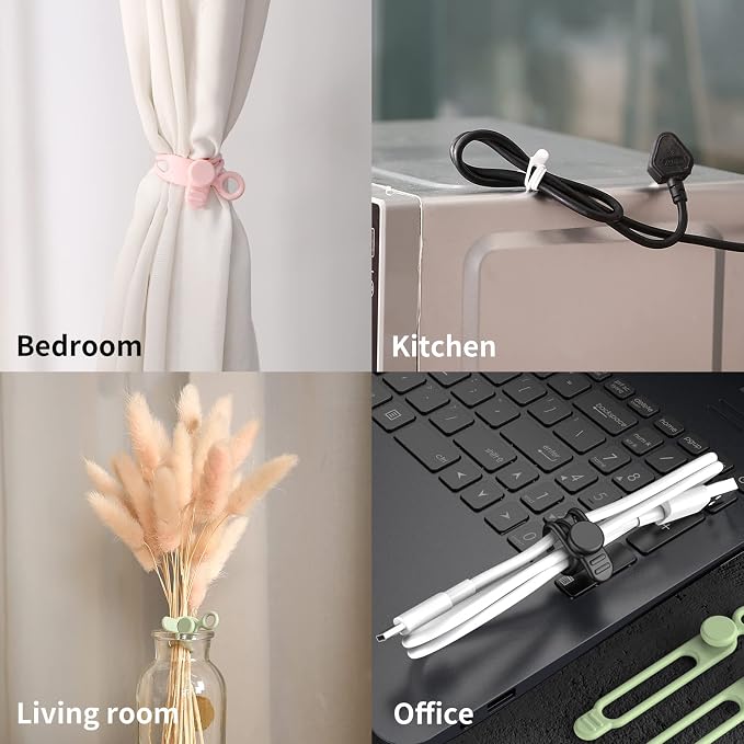 UMUST 20Pcs Silicone Cable Ties, Cable Management Cord Organizer WhiteBlack | - Image 5