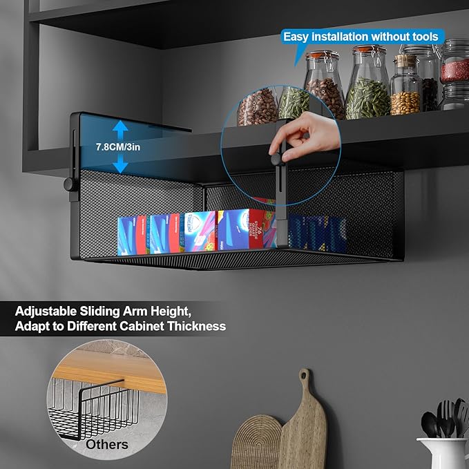 AmonHouseware 2Pack Under Shelf Basket, Adjustable Hanging Holder - Image 2