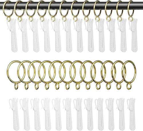 1.25 Inch Curtain Rings with Hooks, 24 Pack Gold Metal Drapery Rings with Pins by GASRONS