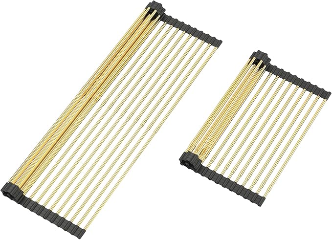 Large Telescopic Draining Rack, Gold Roll Up Heat-Resistant Dish Drainer for Stainless Steel Sinks, Non-Slip Silicone Rolling Dish Drainer Roll Rack 18 tube12.59-21.25x12.79''