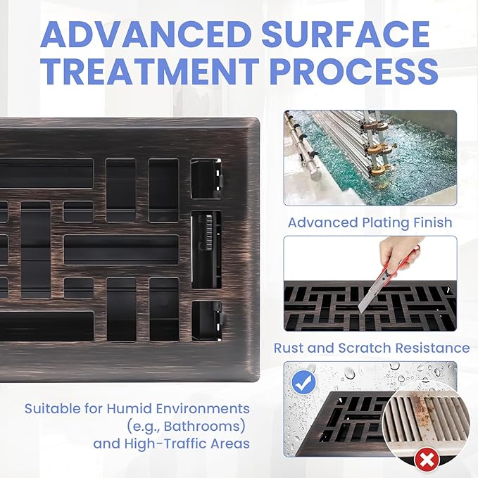 4x12 Inches 4 Pack Heavy Duty Walkable Floor Register - Easy Adjust Air Supply Lever Decorative Floor Vent Covers, Seattle Design Vent Covers for Home - Oil Rubbed Bronze