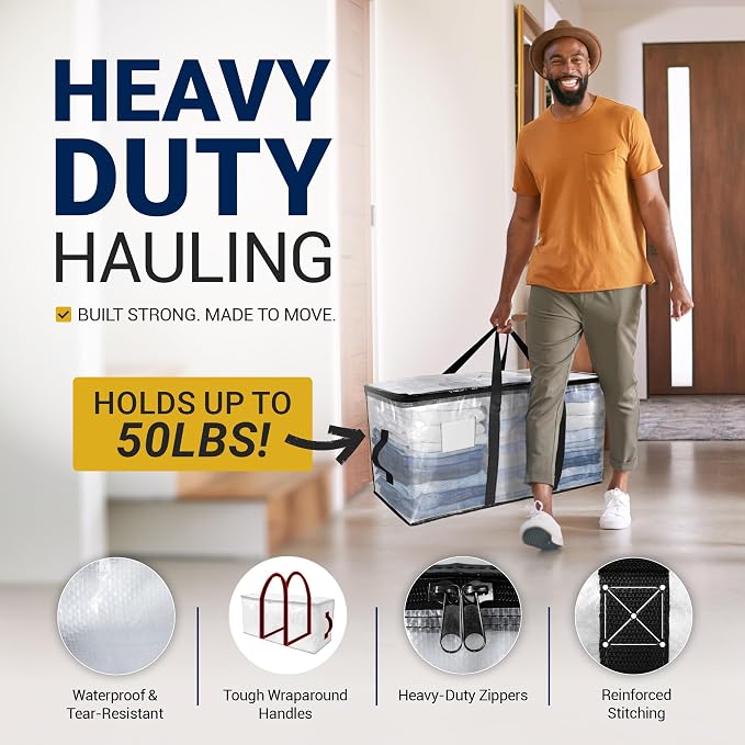 Reli. Moving Bags Heavy Duty | Clear, Extra Large Totes | - Image 3