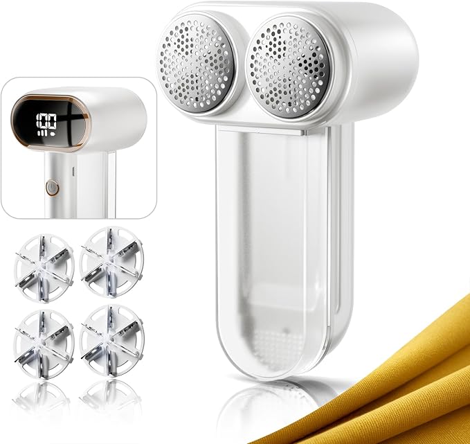 Dual-Head Fabric Shaver and Lint Remover, Rechargeable Sweater Shaver by supenjoy
