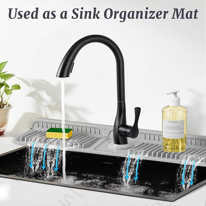 PoYang 24 Inch Faucet Mat for Kitchen Sink Splash Guard, Light Grey | Sink - Image 6