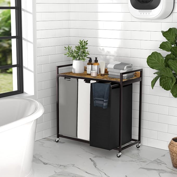 Herture Laundry Hampers with Shelf, Laundry Basket 3 Section, Laundry Sorter - Image 5