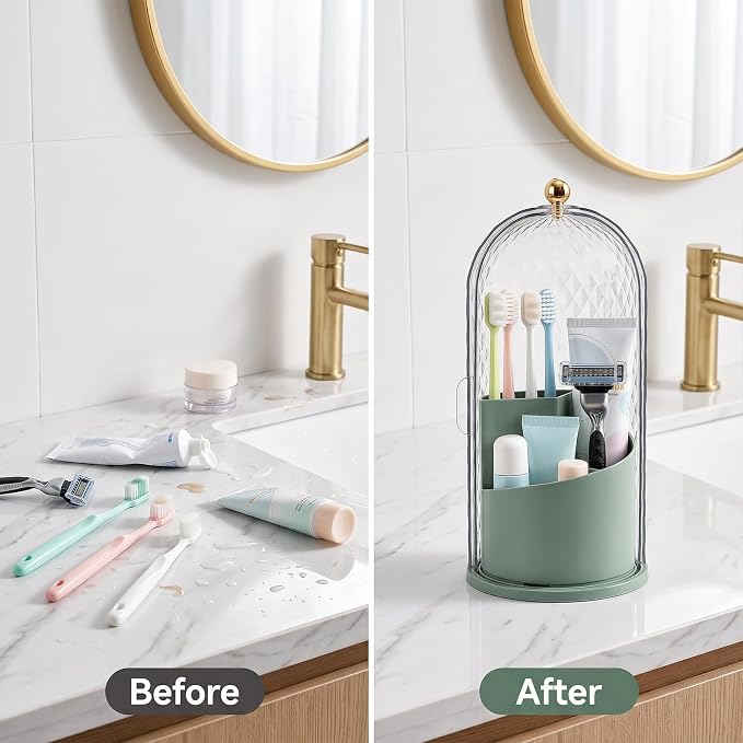 Toothbrush Holder with Cover for Bathroom Countertop, Toothpaste, Self Draining - Image 7