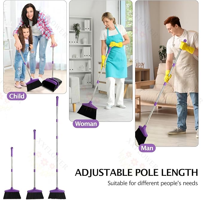 Broom and Dustpan Set with Long Handle, Light Weight Stainless Steel Poles - Image 6