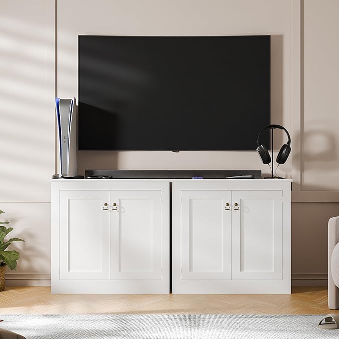 Cozy Castle Buffet Cabinet with Storage - Kitchen Storage Cabinet Wood Console Table Coffee Bar Accent Cabinets for Living Room Dining Room Entryway White 31.5" W