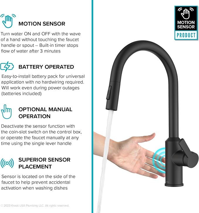 KRAUS Matte Black Touchless Pull Down Kitchen Faucet KSF-2830MB | Motion-sensor - Image 4