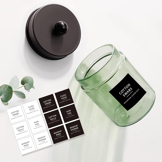 Amolliar Green Glass Apothecary Jar, Qtip Holder - Image 3