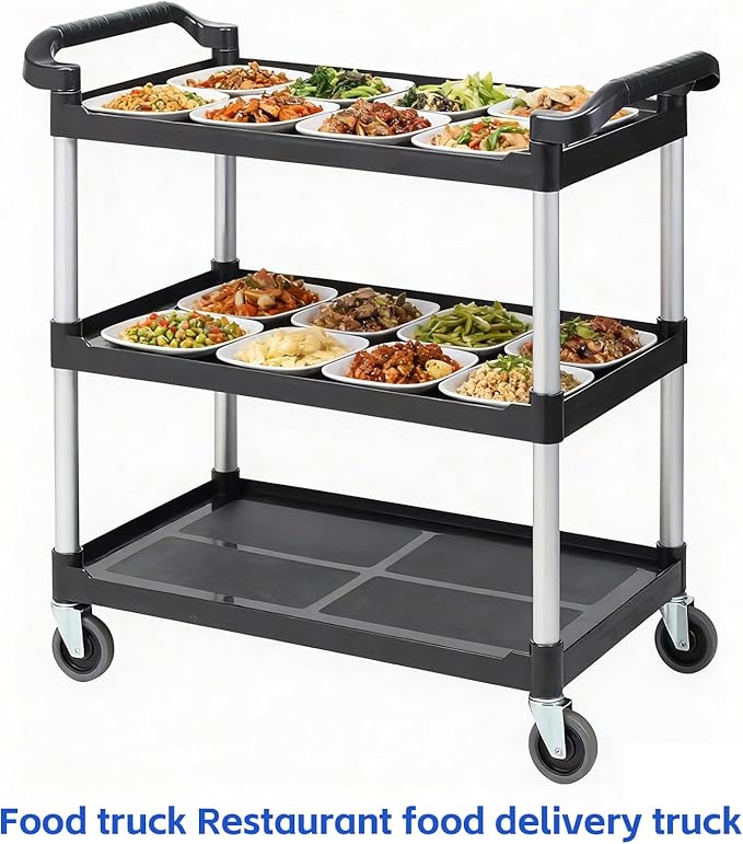 Three Tier Hotel Food Cart Mobile Plastic Push Cart Restaurant
