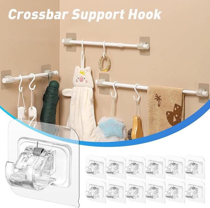 12 Pack Self Adhesive Curtain Rod Holder, No Drill Curtain Rod Brackets - Image 4