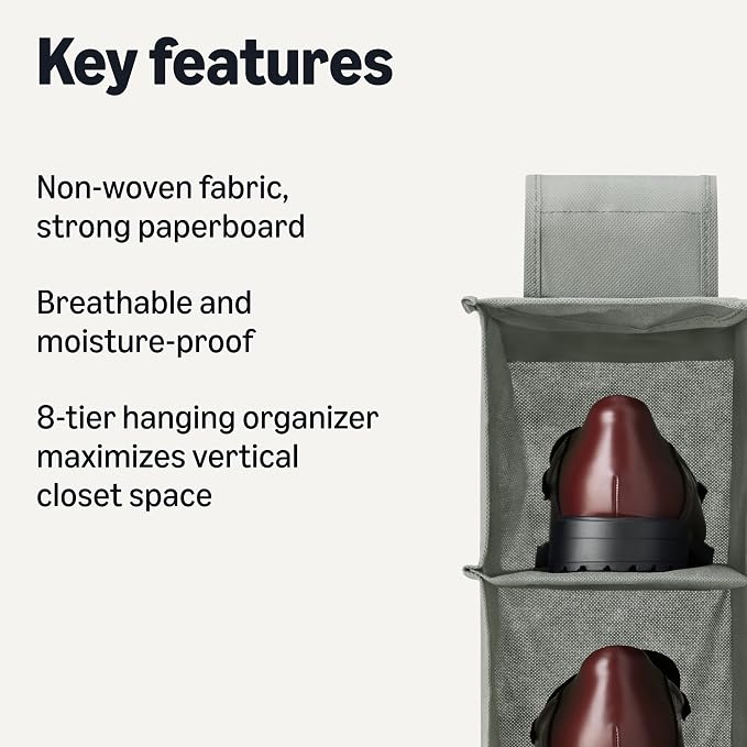 Amazon Basics 8-Tier Hanging Closet Shelf Shoe Organizer, Space Saving Storage - Image 3
