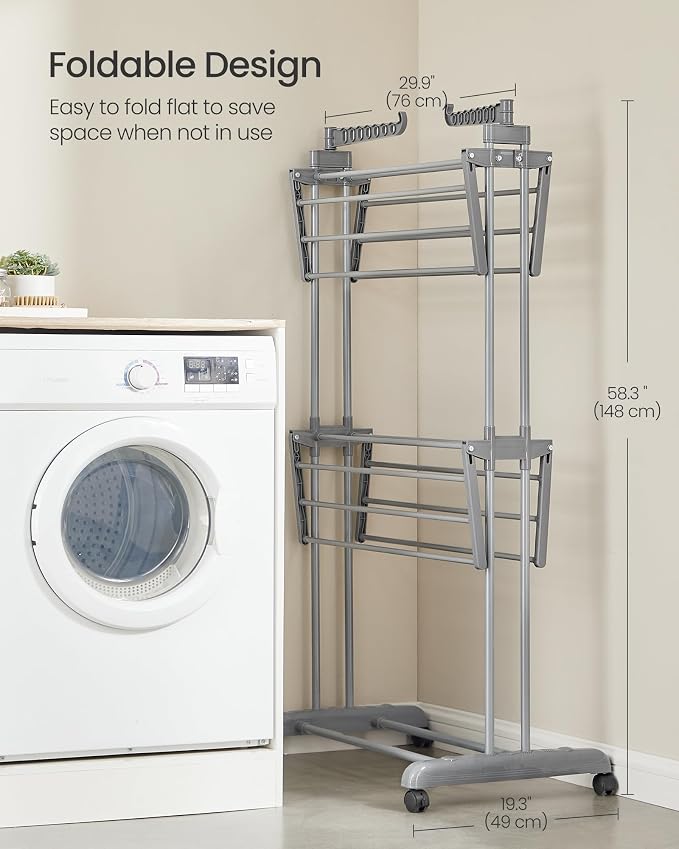 SONGMICS Clothes Drying Rack 3-Tier, Foldable Laundry Rack, Steel | Indoor - Image 7