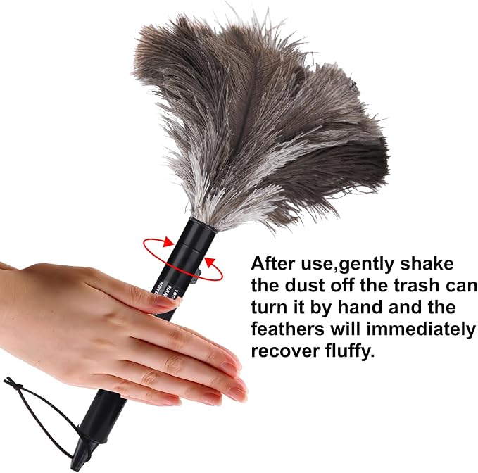 Aldwin Ostrich Feather Duster Retractable 16 inch, 2 Pack | Genuine Fluffy - Image 3