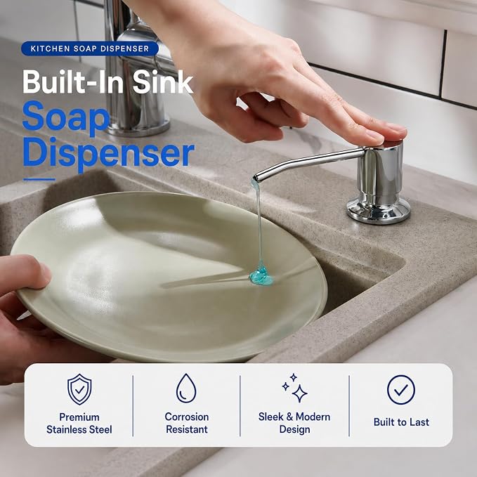 Soap Dispenser for Kitchen Sink, Wardock Built in Soap Dispenser Chrome | - Image 2