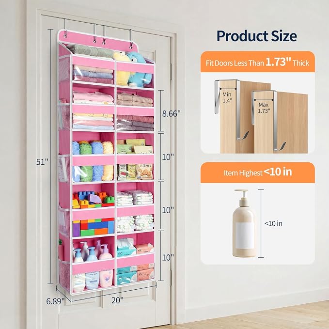 Yecaye 5 Tier Over The Door Organizer, 10 Compartments Large Door Storage | 20" - Image 2