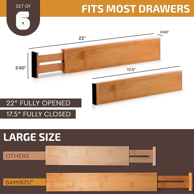 6-Pack Drawer Dividers 2.6-Inch High Dresser Organizer 16 to 22 Inch, Spring - Image 9