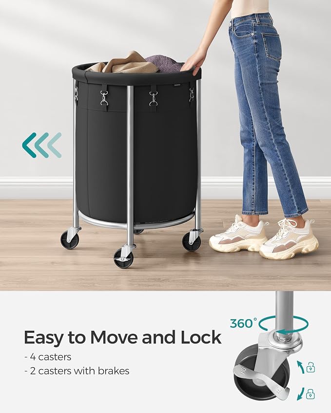 SONGMICS Laundry Basket with Wheels, Steel Frame, Removable Bag - Image 4