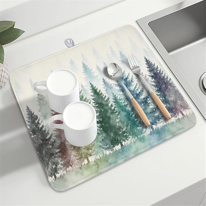 Giwawa Pine Tree Dish Drying Mat Natural Forest Fog Microfiber Dishes Pad 16x18 - Image 8