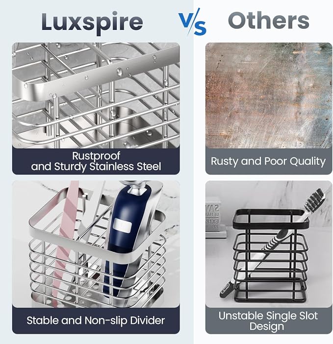Luxspire Toothbrush Holders for Bathroom, Stainless Steel, 2 Slots, Toothbrush - Image 4