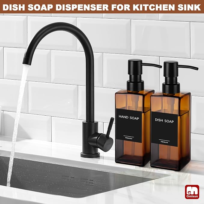 GMISUN Amber Glass Soap Dispenser, Hand Soap Dispenser - Image 4
