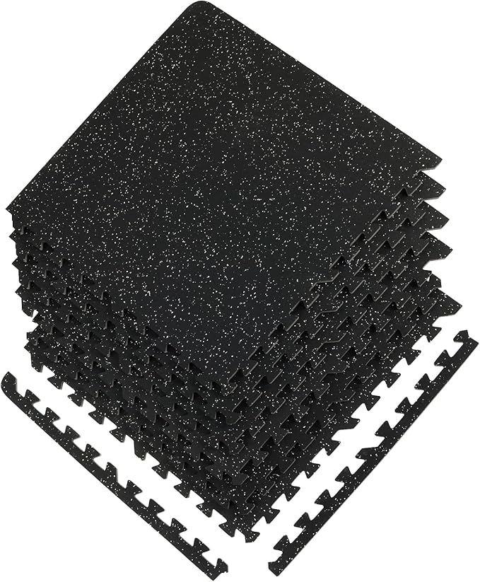 VEVOR 0.56Inch 24sq.ft 6 Tiles Gym Flooring for Home Gym, Rubber Top with High Density EVA Foam, 25 x 25In Gym Floor Exercise Equipment Mats, Interlocking Gym Mats, Puzzle Workout Mats, Black & Gray