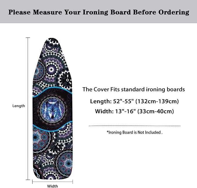Ironing Board Cover and Pad Mandala Wolf Print Full Size Ironing Mat - Image 6
