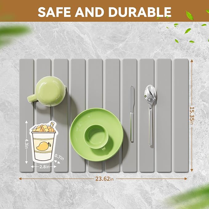 Foldable Stone Dish Drying Mat, 23.6"x15.3" Quick Dry Kitchen Board | Made of - Image 6