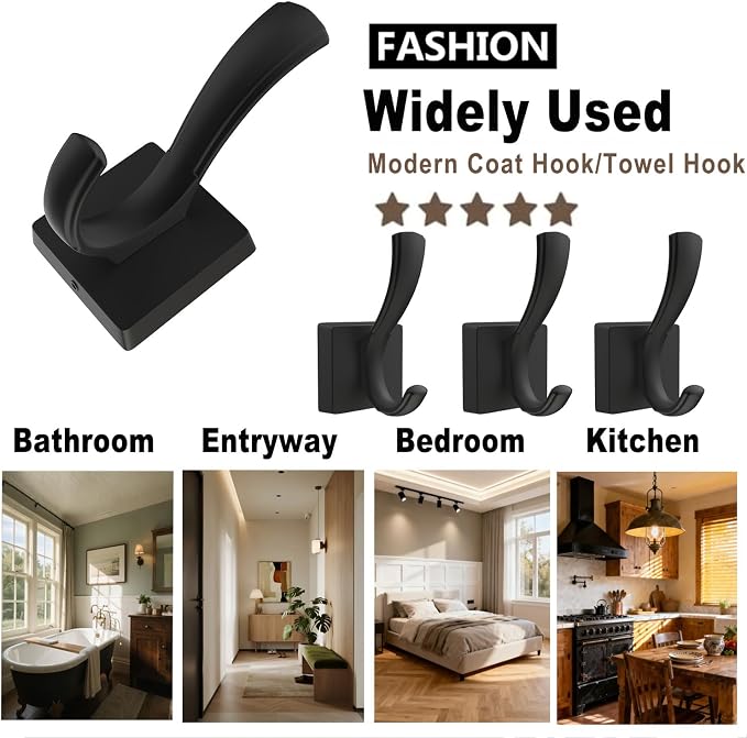 TOFIIGREM Black Wall Hooks Coat Hook, Towel Hooks Robe Hook - Image 6
