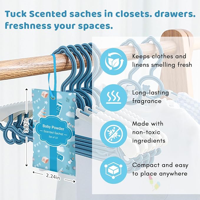 SCENTORINI Scented Sachets for Drawer and Closet, Baby Powder Scent 14 Pack - Image 8