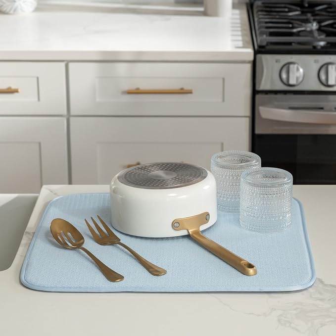 S&T INC. Dish Drying Mat, Sky Blue | Absorbent Microfiber, Kitchen Counter Mat - Image 4