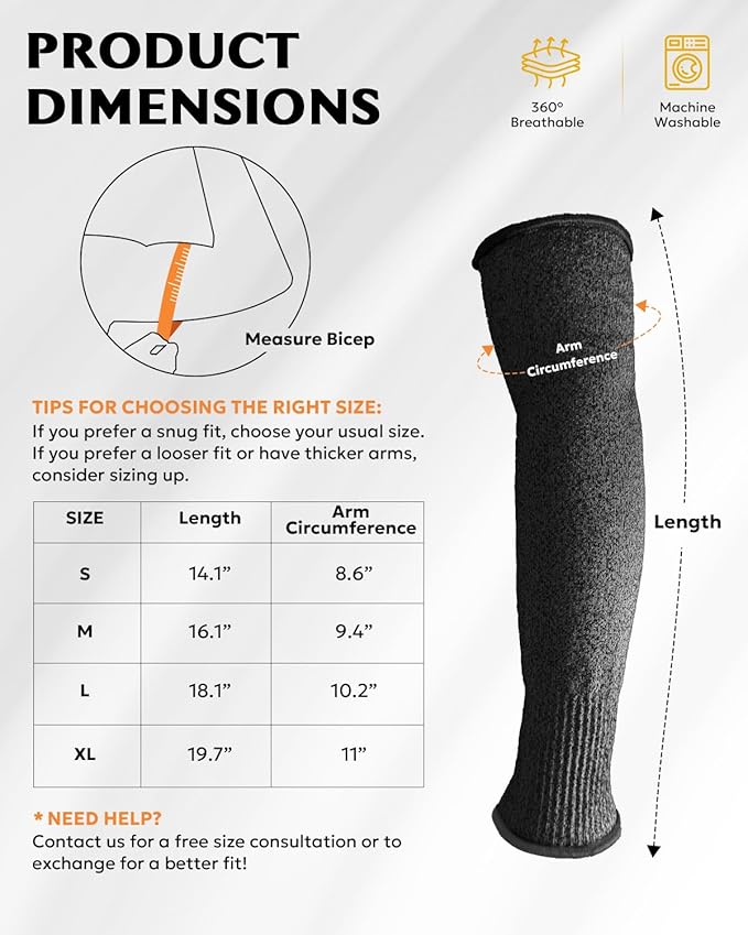 Evridwear Protective Arm Sleeves Cut Resistant Farmers Sleeves for Men Work, Gardening, Farming, Arm Protectors for Thin Skin and Bruising (Medium, Black No Thumb Hole)