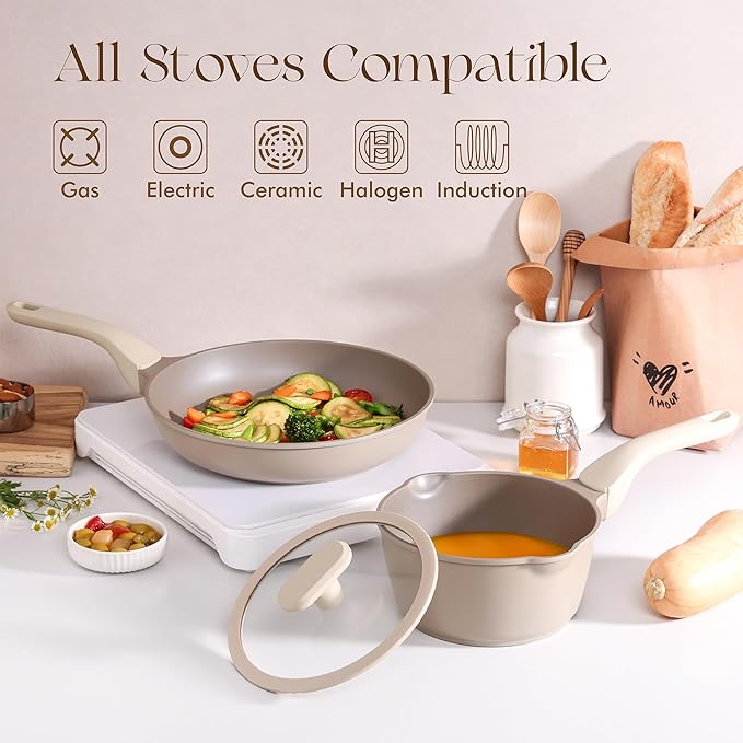 PRICUSIS Nonstick Frying Pan Skillet, Swiss ILAG Coating, 12 Inch Induction Compatible with Stay Cool Handle, PFOA Free Omelet Pan, Dishwasher Safe, Warp Resistant (Honey Apricot)