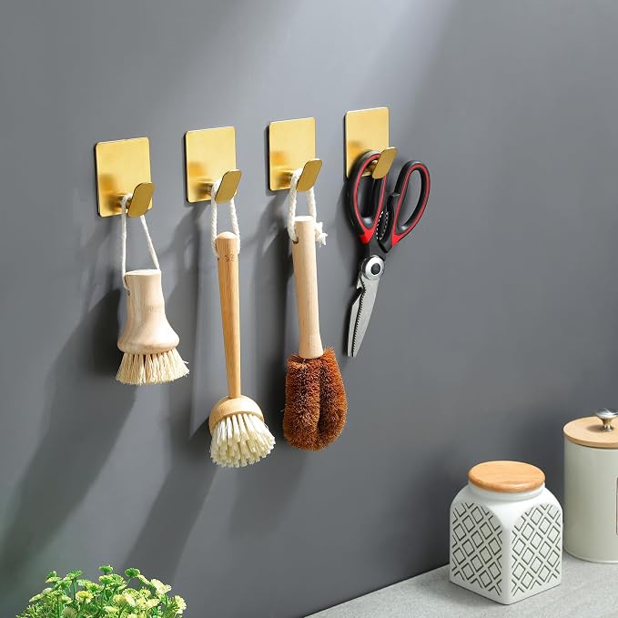 Gold Towel Hooks- 4 Pack Adhesive Hook - Image 5