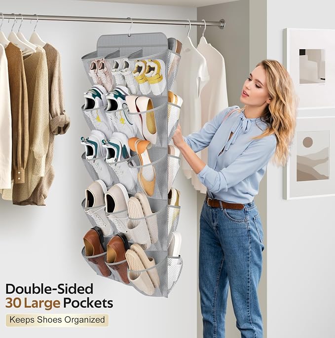 MISSLO 30 Large Pockets Dual Sided Hanging Shoe Organizer - Image 2