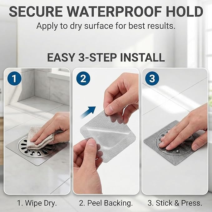 100 Pack Square Disposable Shower Drain Hair Catcher Stickers | Waterproof - Image 3