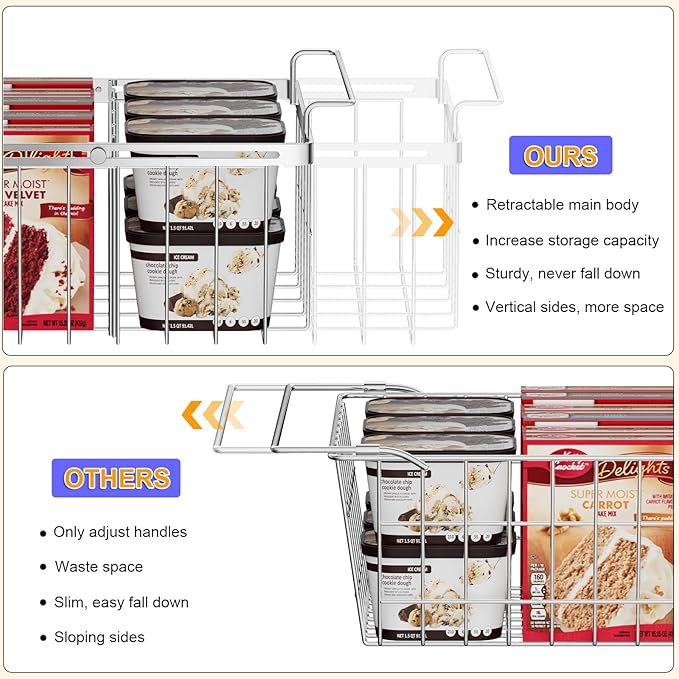Large Freezer Baskets for Chest Freezer with Dividers, Deep Freezer Organizer Bins Expandable 15.5"~24.5", Hanging Storage Container Baskets for Chest Freezer Sort Frozen Meats