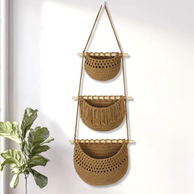 Boho Style Handwoven Rope Hanging Basket by GLDFI