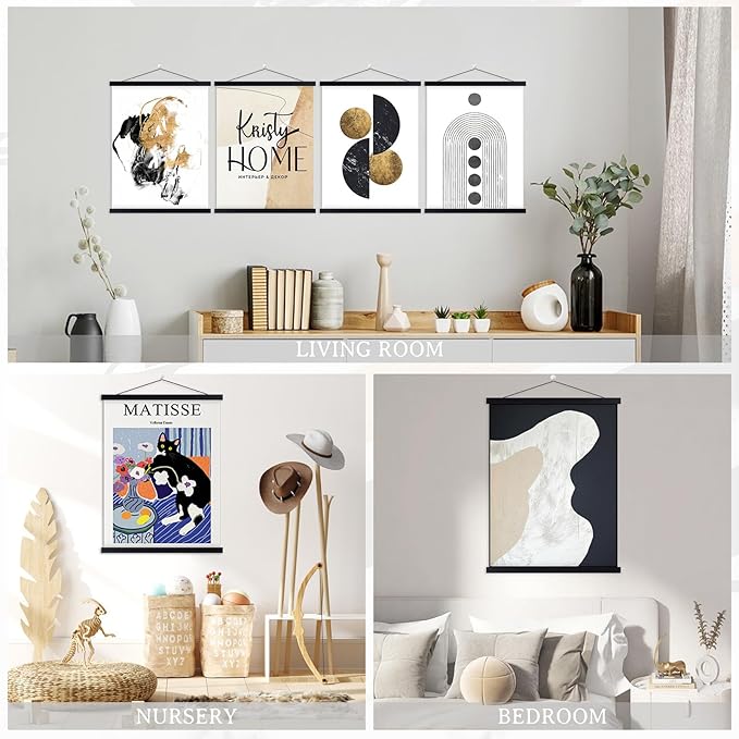 4 Pack 16x20 16x24 16x22 Poster Frame, Magnetic Light Wood Frame Hanger for Photo Picutre Canvas Artwork Art Print Wall Hanging (4 Packs, 16", Black)