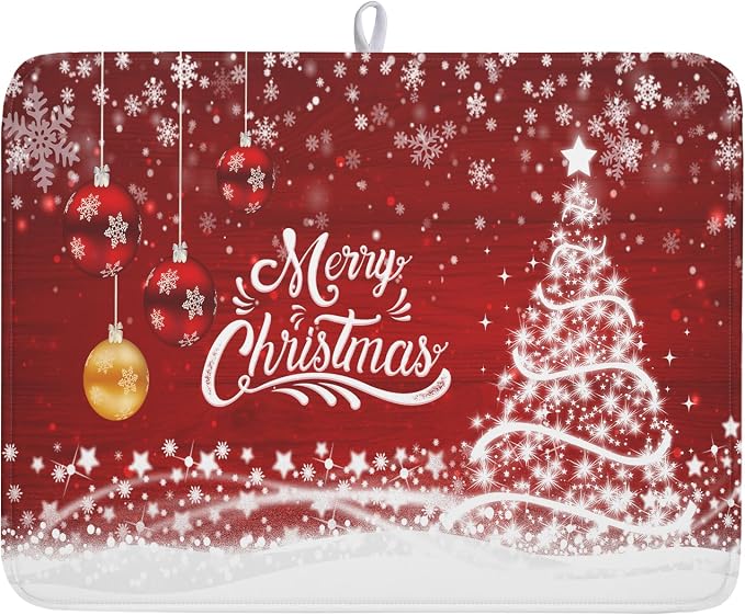 Merry Christmas Dish Drying Mat by Kawani